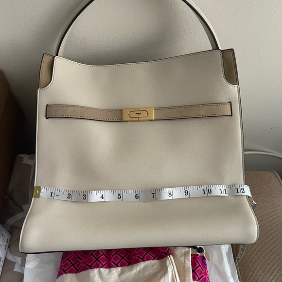 Tory Burch Small Lee Radziwill Leather and Suede Double Bag in Cream - Picture 14 of 15